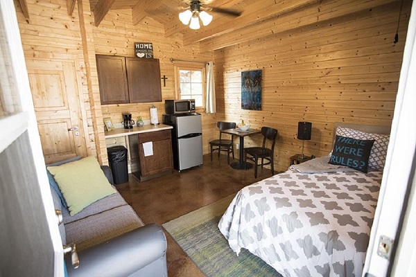 An example of an interior view of a tiny home manufactured by Texas-based Practical Revolution for Community First! Village in Austin. (Major Susan Cotter)