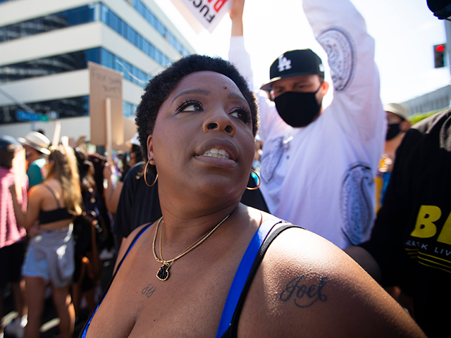 Patrisse Cullors is one of the three co-founders of the Black Lives Matter movement. She participated in the peaceful march in Hollywood, CA today Sunday June 7, 2020. Thousands of people participated in todays peaceful protest against police sparked by the death of George Floyd. (Francine Orr/ Los Angeles Times via Getty Images)