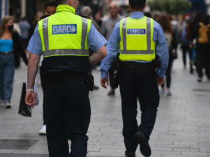 Three Garda officers seen in a busy Grafton Street in Dublin city center. On Wednesday, 07 July 2021, in Dublin, Ireland (Photo by Artur Widak/NurPhoto via Getty Images)