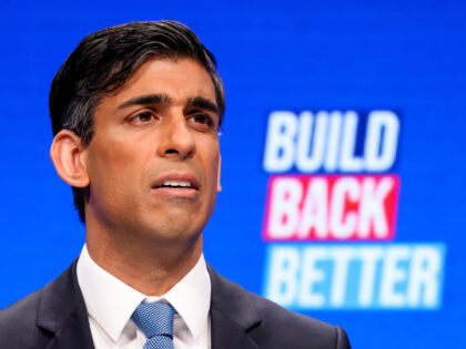 Rishi Sunak, U.K. chancellor of the exchequer, delivers his speech on day two of the annual Conservative Party conference in Manchester, U.K., on Monday, Oct. 4, 2021. The U.K.'s governing Conservatives are meeting for their annual conference as the country grapples with a series of crises that threatens to undermine …