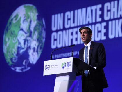 Britain's Chancellor of the Exchequer Rishi Sunak delivers a speech at the opening of Finance Day at the COP26 UN Climate Summit in Glasgow on November 3, 2021. - Sunak is to announce plans to make Britain the world's first net zero financial services centre by 2050, the Treasury said. …