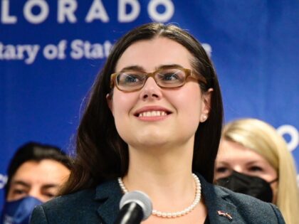 DENVER, CO - FEBRUARY 8 : Colorado Secretary of State Jena Griswold holds a news conferenc