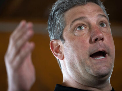 LORAIN , OH - MAY 2: U.S. Rep. Tim Ryan (D-OH), Democratic candidate for U.S. Senate in Ohio, speaks during a rally in support of the Bartlett Maritime project, a proposal to build a submarine service facility for the U.S. Navy, on May 2, 2022 in Lorain, Ohio. The rally …