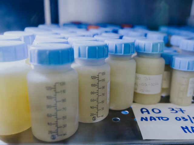 TURIN, ITALY - JUNE 23: Reserves of breast milk stored in the freezer of the Sant'Anna hos