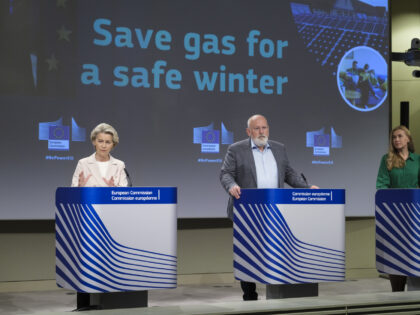 BRUSSELS, BELGIUM - JULY 20: President of the European Commission Ursula von der Leyen (L), the EU Commissioner for European Green Deal - First Vice President and Executive Vice President Frans Timmermans (C) and the EU Commissioner for energy Kadri Simson are talking to media about: 'Commission proposes gas demand …