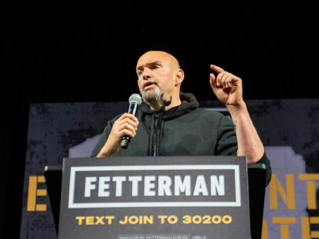 ERIE, PA - AUGUST 12: Democratic Senate candidate Lt. Gov. John Fetterman (D-PA) speaks du