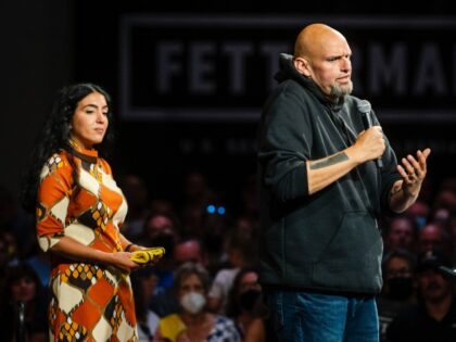 ERIE, PA - AUGUST 12: Democratic Senate Candidate Lt. Gov. John Fetterman, (D-PA), speaks during a rally at the Bayfront Convention Center on August 12, 2022 in Erie, Pennsylvania. Fetterman made his return to the campaign trail in Erie after recovering from a stroke he suffered in May. (Photo by …