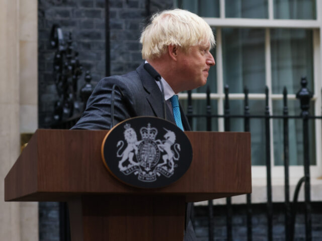 Boris Johnson, outgoing UK prime minister, leaves after delivering a speech outside 10 Dow