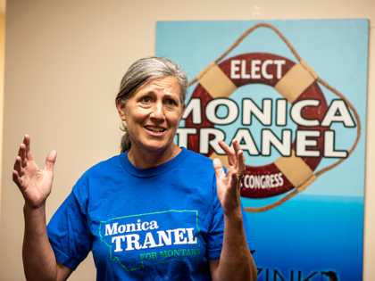 Democratic candidate Monica Tranel campaigns for the newly created Montanas western district US House seat on September 17, 2022 in Bozeman, Montana. Tranel is running against Republican Ryan Zinke. (Photo by William Campbell/Getty Images)