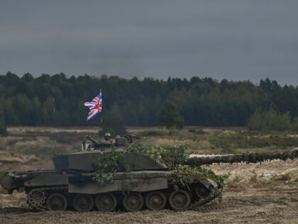 NOWA DEBA, POLAND - SEPTEMBER 21: The Challenger British main battle tank, seen on the second day of joint military exercises, at the training ground in Nowa Deba. Thousands of soldiers from Poland, the US and the UK take part of the 'Bear 22' (Polish: 'Niedzwiedz 22') joint military exercises …