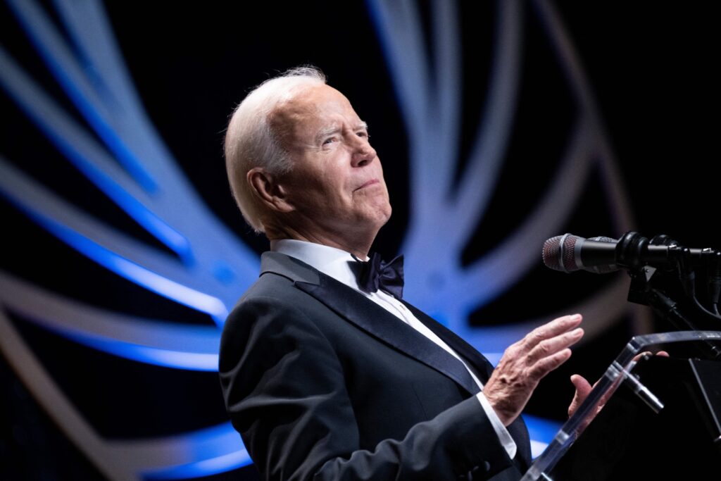 US President Joe Biden speaks during the Phoenix Awards Dinner at the Washington Convention Center in Washington, DC on October 1, 2022. (Photo by Brendan Smialowski / AFP) (Photo by BRENDAN SMIALOWSKI/AFP via Getty Images)