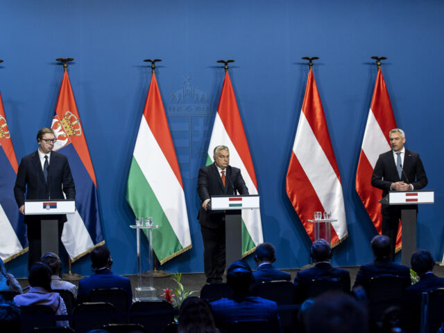 BUDAPEST, HUNGARY - OCTOBER 03: (L-R) Serbian President Aleksandar Vucic, Hungarian Prime