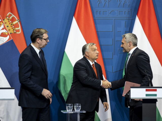 BUDAPEST, HUNGARY - OCTOBER 03: (L-R) Serbian President Aleksandar Vucic, Hungarian Prime