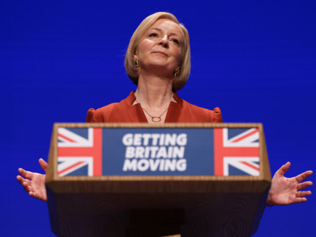 Liz Truss, UK prime minister, delivers her keynote speech during the Conservative Party's
