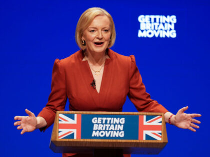 Prime Minister Liz Truss delivers her keynote speech at the Conservative Party annual conference at the International Convention Centre in Birmingham. Picture date: Wednesday October 5, 2022. (Photo by Jacob King/PA Images via Getty Images)