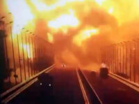 PICS: Ukrainians Celebrate Partial Destruction of Crimean Bridge in Kyiv