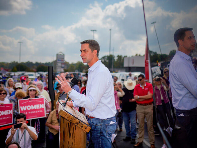 Senator Tom Cotton, a Republican from Arkansas, speaks during a campaign event for Hersche
