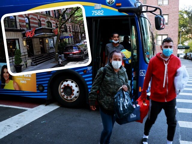 UNITED STATES - October 12: MANHATTAN, NY 10/12/2022 - Around 60 recently arrived migrants from Venezuela are seen being dropped off by an MTA Bus at a shelter at Bellevue early Wednesday morning. (Photo by Luiz C. Ribeiro for NY Daily News via Getty Images)