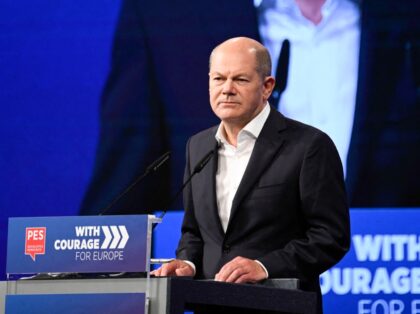 German Chancellor Olaf Scholz delivers a speech at the congress of the Party of the European Socialists (PES) in Berlin on October 15, 2022. (Photo by Tobias SCHWARZ / AFP) (Photo by TOBIAS SCHWARZ/AFP via Getty Images)