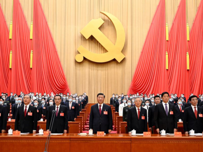 Xi Jinping, Li Keqiang, Li Zhanshu, Wang Yang, Wang Huning, Zhao Leji, Han Zheng and Hu Jintao attend the opening session of the 20th National Congress of the Communist Party of China CPC at the Great Hall of the People in Beijing, capital of China, Oct. 16, 2022. The 20th …