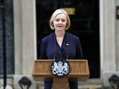 Prime Minister Liz Truss making a statement outside 10 Downing Street, London, where she announced her resignation as Prime Minister. Picture date: Thursday October 20, 2022. (Photo by Kirsty O'Connor/PA Images via Getty Images)