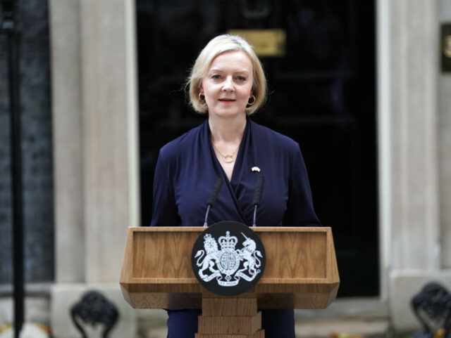 Prime Minister Liz Truss making a statement outside 10 Downing Street, London, where she a