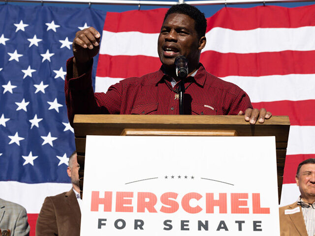 MACON, GA - OCTOBER 20: Georgia Republican Senate nominee Herschel Walker addresses the crowd of supporters during a campaign stop on October 20, 2022 in Macon, Georgia. Walker in running against incumbent Senator Raphael Warnock (D-GA) in the mid-term elections. (Photo by Jessica McGowan/Getty Images)