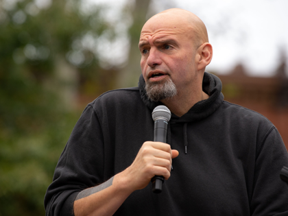 Pennsylvania's Lieutenant Governor John Fetterman speaks to supporters gathered in Dickinson Square Park in Philadelphia on October 23, 2022, as he campaigns for the US Senate. - The US midterm election is scheduled for November 8, 2022. (Photo by Kriston Jae Bethel / AFP) (Photo by KRISTON JAE BETHEL/AFP via …