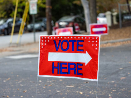 ATLANTA, GEORGIA - OCTOBER 22: A voting sign is seen outside early voting locations in Fulton County, Atlanta, Georgia, United States on October 22, 2022. (Photo by Nathan Posner/Anadolu Agency via Getty Images)