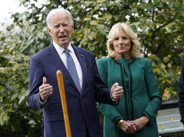 US President Joe Biden and First Lady Jill Biden during a tree planting ceremony on the So