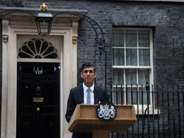 Rishi Sunak, UK prime minister, delivers his first speech after becoming prime minister ou