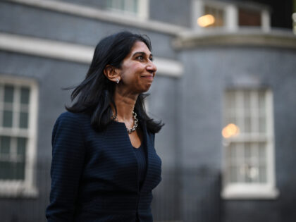 LONDON, ENGLAND - OCTOBER 25: Suella Braverman, Secretary of State for the Home Department leaves Number 10 in Downing Street as new Prime Minister Rishi Sunak begins cabinet reshuffle on October 25, 2022 in London, England. Rishi Sunak will take office as the UK's 57th Prime Minister today after he …