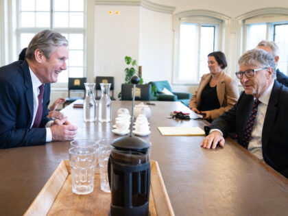 Labour leader, Sir Keir Starmer (left) meets with Bill Gates in his office in the Houses of Parliament in London. Picture date: Wednesday October 26, 2022. (Photo by Stefan Rousseau/PA Images via Getty Images)