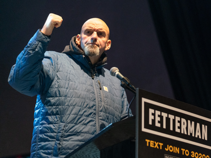 Pennsylvania Lieutenant Governor and Democratic candidate for US Senator John Fetterman speaks to supporters at a "Get Out the Vote" rally in Pittsburgh, Pennsylvania, on October 26, 2022. (Photo by Branden EASTWOOD / AFP) (Photo by BRANDEN EASTWOOD/AFP via Getty Images)