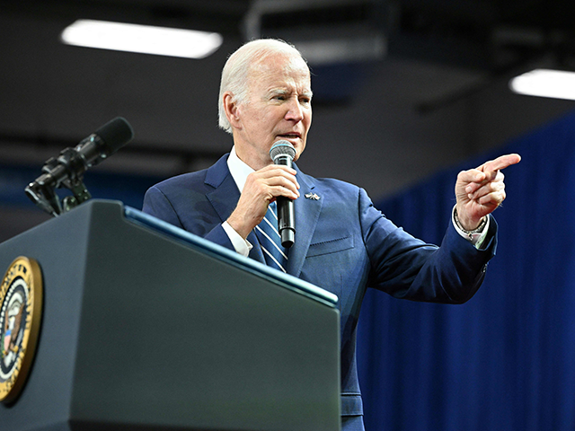 US President Joe Biden speaks on manufacturing at the SRC Arena and Events Center of Onond