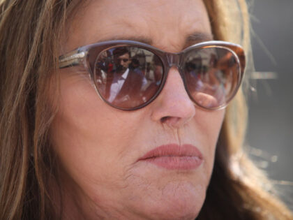 SAN FRANCISCO - AUGUST 25: Caitlyn Jenner speaks to the media outside the Turk-Hyde Mini Park during a tour the Tenderloin on Wednesday, August 25, 2021, in San Francisco, Calif. Jenner is running for governor of California. (Yalonda M. James/San Francisco Chronicle via Getty Images)