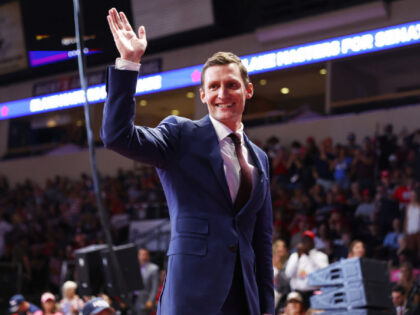 PRESCOTT VALLEY, ARIZONA - JULY 22: Republican Senate candidate Blake Masters waves at a 'Save America' rally by former President Donald Trump in support of Arizona GOP candidates on July 22, 2022 in Prescott Valley, Arizona. Arizona's primary election will take place August 2. (Photo by Mario Tama/Getty Images)