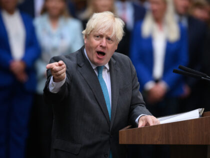 LONDON, ENGLAND - SEPTEMBER 06: Boris Johnson addresses the media from outside number 10 before formally resigning as Prime Minister, at Downing Street on September 06, 2022 in London, England. Boris Johnson is stepping down following the election of Liz Truss, the former foreign secretary, as Conservative Party leader. (Photo …