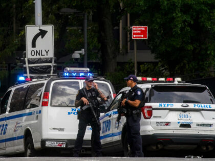 NEW YORK - NEW YORK - SEPTEMBER 19: NYPD officers stand guard near the United Nations head