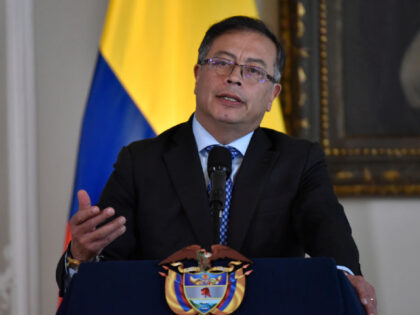 BOGOTA, COLOMBIA - OCTOBER 03: Colombian President Gustavo Petro speaks during a joint press conference with U.S. Secretary of State Antony Blinken (out of frame) after a meeting as part of the U.S. Secretary of State visit to Colombia at Casa de Nariño on October 03, 2022 in Bogota, Colombia. …