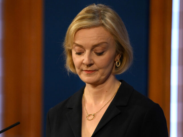 LONDON, ENGLAND - OCTOBER 14: UK Prime Minister Liz Truss talks at a press conference in 1