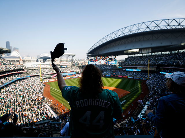 A fan cheer prior to game three of the American League Division Series between the Houston