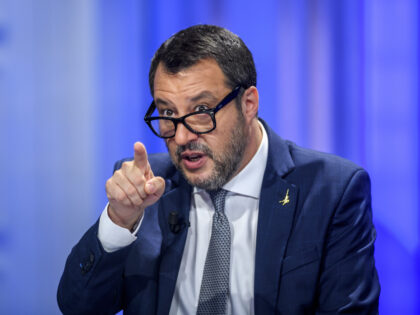 ROME, ITALY - OCTOBER 24: Italian Minister of Sustainable Infrastructure and Mobility and deputy Prime Minister Matteo Salvini is seen at "Porta A Porta" Rai Tv Show at Rai Studios on October 24, 2022 in Rome, Italy. (Photo by Antonio Masiello/Getty Images)