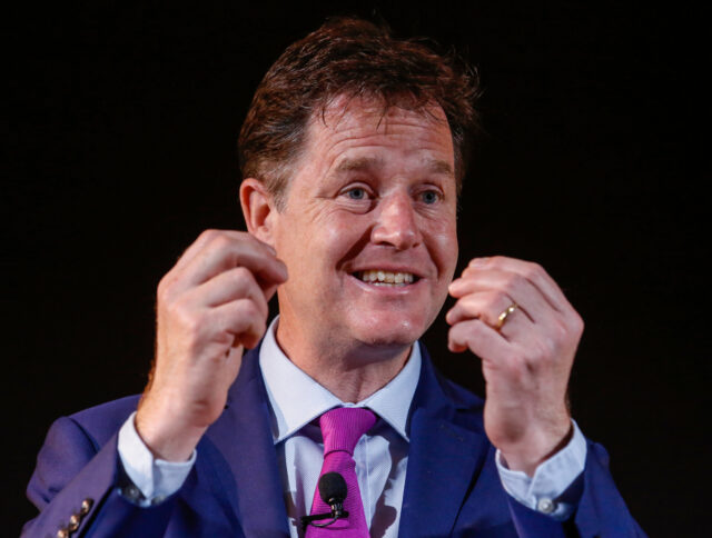 Former Leader Of The Liberal Democrats Nick Clegg Speaks At A General Election Campaign Event
