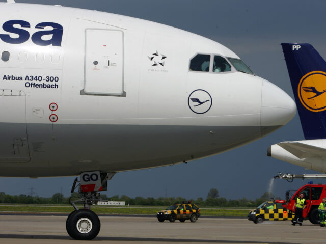 DUESSELDORF, GERMANY - APRIL 30: Picture shows a arriving Lufthansa Airbus A340 during a