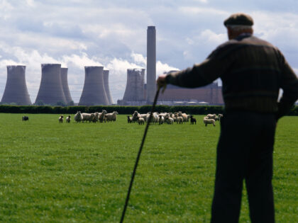 Shepherd, sheep and power station Lincolnshire, United Kingdom. (Photo by Damian Gillie/Co