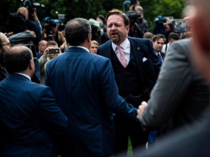 WASHINGTON, DC - JULY 11 : Former Deputy Assistant to the President and host of SALEM Radios #AMERICAFIRST Sebastian Gorka argues with Playboy White House reporter Brian Karem after President Donald J. Trump delivered remarks on citizenship and the census in the rose Garden at the White House on Thursday, …