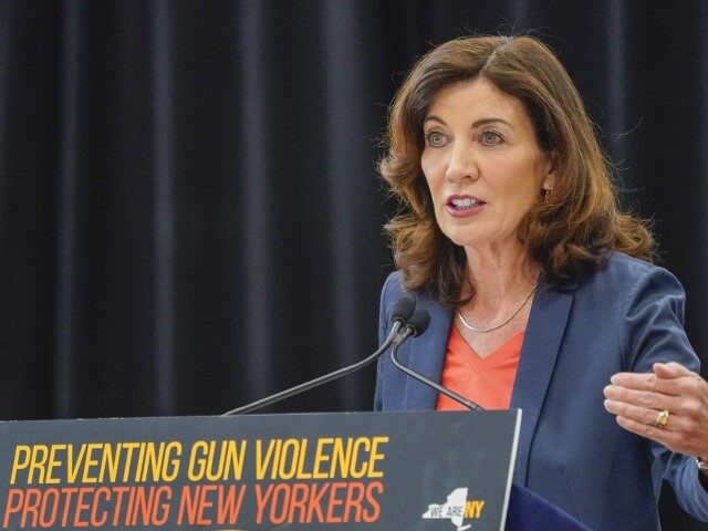 New York Gov. Kathy Hochul speaks during a ceremony to sign a package of bills to strengthen gun laws, Monday, June 6, 2022, in New York. (Mary Altaffer/AP)