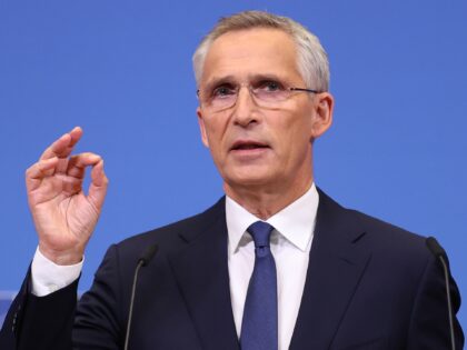BRUSSELS, BELGIUM - OCTOBER 11: NATO Secretary General Jens Stoltenberg holds a press conference ahead of a NATO Defence ministers' meeting at the NATO headquarters in Brussels, Belgium on October 11, 2022. (Photo by Dursun Aydemir/Anadolu Agency via Getty Images)