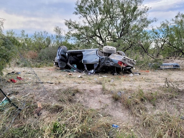 Texas DPS troopers say the driver swerved to avoid an animal in the roadway and then rolled multiple times. (Texas Department of Public Safety)
